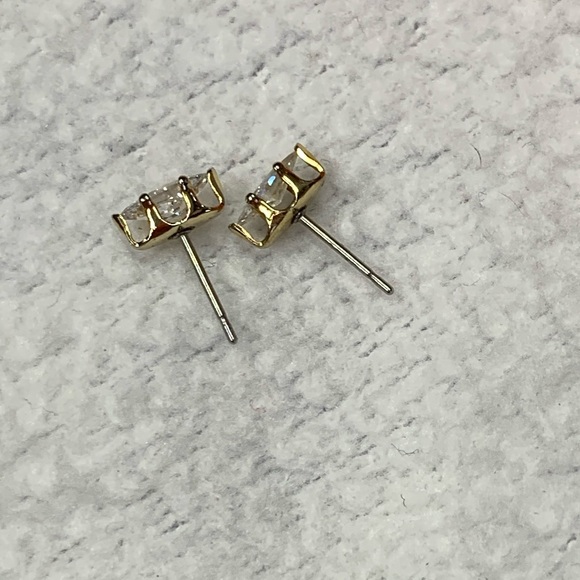 Dainty Gold Tone Marquise Cut CZ Post Earrings - Picture 5 of 7